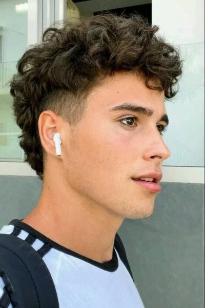 Curly Taper Fade Mullet haircut