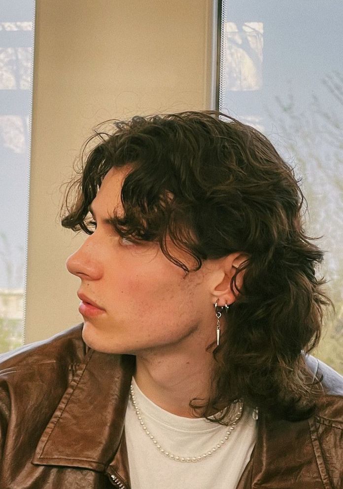 Long Wolf Cut Men curly hair