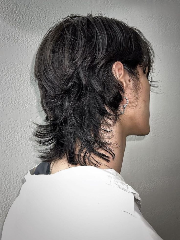 Long Wolf Cut Men wavy hair
