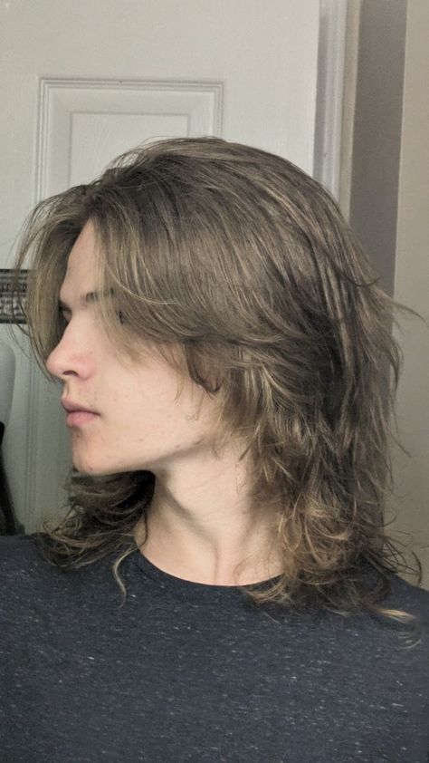 Long Wolf Cut Men straight hair