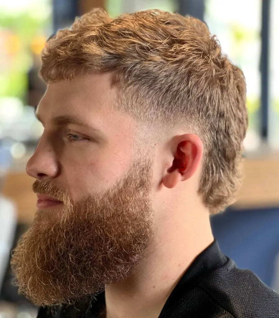 Low Fade Mullet with Full Beard