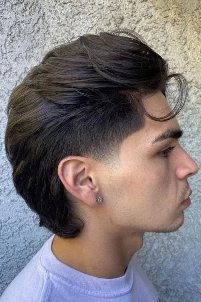 Low Taper Fade Mullet with Straight Hair