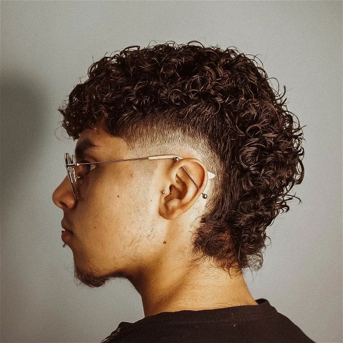 burst fade mullet curly short hair